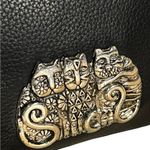 Laurel Burch Black Leather Satchel Shoulder Women’s Bag Purse Silver Cats Photo 5