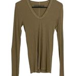 Enya Costa Long Sleeve Top Womens Size XS/Small Tan Ribbed Knit V Neck Fitted Brown Photo 0