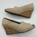 Toms  Shoes Women's Sz 9 Beige Twill Classic Wedge Cork Heel Peep‎ Heel Slip On Photo 3