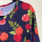 LuLaRoe Boho Chic Navy Blue Red Rose Print Soft Stretchy Casual M High Low Top Oversized Photo 3