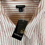 Torrid NWT  Women's 5X Dusty Rose Striped Cotton Crop Button Down Shirt Top‎ Photo 2