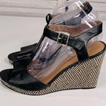 Torrid  T-Strap Peep Toe Woven Wedge Sandals Black/Tan-8W Photo 1