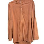 Free People Tunic Top Womens Small Orange Boho Bell Sleeve Sheer Blouse Photo 0