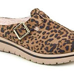 Cliffs by White Mountain Homey Leopard Print Buckle Detail Faux Fur Lined Mules Brown Size 7 Photo 0