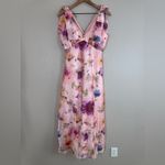 Maison Tara V Neck Pink Watercolor Floral Maxi Dress with Bow Straps size 6 $148 Photo 8