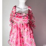 Pink Floral Puff Sleeve Mini Dress Photo 0
