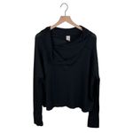Free People  We the Free Waffle Thermal Wildcat Cowl Neck Top Size Large Black Photo 2