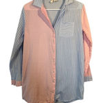 Cynthia Rowley  Blue Pink Striped Cotton Button Down Sleep PJ Shirt Women Sz S Photo 0