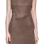 DKNY  Womens Size 8 Light Brown Gold Zipper Accented Faux Micro Suede Shift Dress Photo 0