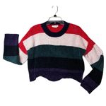 Luv Lane  Sweater Womens Medium Multicolor Striped Cropped Chunky Knit Crewneck Photo 10