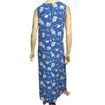 Vintage Studio 14 Blue Cream Floral Print Linen Blend Sleeveless Tank Maxi Dress Photo 4