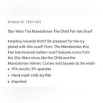 Hot Topic Star Wars The Child Mandalorian Yoda Fair Isle Knit Scarf Black new Photo 5