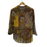 Ava & Grace Patchwork Paisley Collared Button Shirt Women Size S Yellow Brown Photo 3