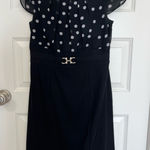JC Penny Alyx Size 6 White Polka Dot Black Dress Chiffon Sleeves Photo 0