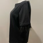 J.Crew Black Feather Sleeve Top NWT Size M | Luxe Cotton Crewneck Party Blouse Photo 5