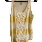 We The Free Free People XS Yellow Stripe Mesh Lace Front Raw Hem Tank Top Y2K Photo 0