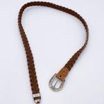 Vintage Western Belt Braided Genuine Leather Silver Buckle Flower Design 38" Tan Photo 3
