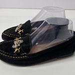 VTG Black Suede Loafers POODLE DOG CHARMS Womens 7 Designer Quirky Leather Shoes Photo 4