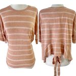 Lumière New Tie Back Ruffle Hem Short Sleeve Top Striped Knit Amber Photo 1