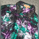 Ellen Tracy  smoke silk button up with studded collar designer winter beaded boho Photo 2