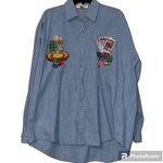 PARIS HENLEY size XL women's Vegas gambling LS button down casino drinks cards Blue Photo 0