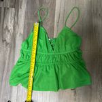ZARA  Womens Ruched Top Tank Shirt M Green Open Back V-Neck Photo 6