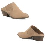 Frye Rowen Gore Suede Leather Mule Slip Stacked Heel On 6.5 Beige Photo 1