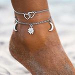 2pc Moon & Sun Charm Anklet Silver Photo 0