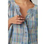Free People  Oversized Bohemian Gauze Lucy Swing Top in Blue Plaid Size Large Photo 11