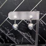 Vintage Stud Earrings Silver Tone Ball Dangle Shiny Mirrored Photo 0