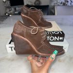 Frye New Caroline Brown Suede Wedge Lace Up Booties Women 6 Leather Platform Photo 2