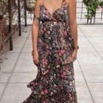 Forever 21  Black Metallic Floral Tiered Asymmetrical Maxi Dress Size Medium Photo 1