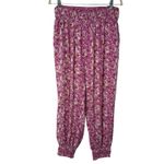 Anthropologie  Smocked Waist Floral Jogger Pants Pink Purple Leaf Print Boho L Photo 2