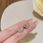 Pretty Pink and Gold Cz Diamond Heart Stud Earrings​ Photo 3