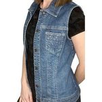 Chico's Platinum Blue Jeans Denim Rhinestone Embellished Western Vest 0/Small Photo 0