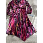 London Times  Twisted Front 3/4 Sleeve A-Line Dress Berry Multi Print Size 16 Photo 13