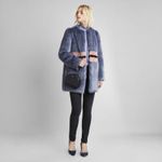 Shrimps Frederica Blue Pink Black Striped Colorblock Agnes Faux Fur Long Coat Size 10 Photo 3