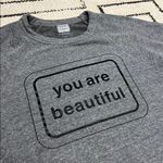 Gray Crewneck Sweater with 'You Are Beautiful' Design Size L Photo 2