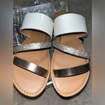 Qupid NEW Bling Low Platform Flat Metallic Crocodile 3 Banded Sandals Size 7 Photo 1