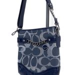 Coach Auth. F19820 Tote Bag Navy Moto Optic Metallic Chain Jacquard Leather Trim Photo 3