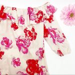 Amanda Uprichard Off The Shoulder Floral Ruffle Delilah Shift Dress: Pink/Red Photo 4