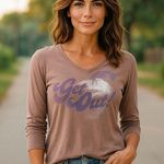 Life is Good Vintage 70's Style Long Sleeve Brown V-Neck Top ~ Women's LARGE Photo 0