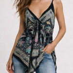 Vintage Y2K black silk paisley floral print babydoll handkerchief hem cami. S Photo 0