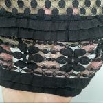 Max Studio s Top Crocheted Lace Illusion Ruffle Scoop Neckline Y2K Black Nude Tan Photo 7