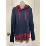 DJT Red Plaid Navy Blue Hoodie Layered Look Women XL Christmas Grunge X Photo 8
