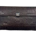 Ralph Lauren Vtg Lauren  Wallet Croc Embossed Brown Leather Checkbook Pocketbook Photo 0
