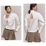Anthropologie NWT  long seamed sleeve mock neck rounded shoulder white blouse S Photo 1