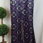Band of Gypsies Blue Print Velvet Flair Wide Hem Pants S Photo 0