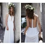 For Love & Lemons White Open Back Maxi Wedding Dress Boho Sexy Halter Gown Small Photo 1