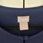 Chico's  Size 2 Navy Blue Floral Blouse Ruffle Statement Bell Sleeves Chico Large Photo 5